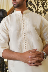 Ivory Handcrafted Embroidered Kurta Trouser- Noor e Fitr